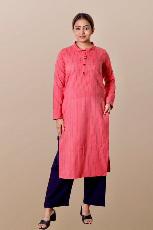 Plus Size Printed Woolen Kurta (Without Bottoms) Peach