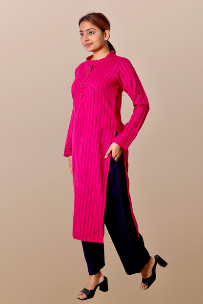 Plus Size Printed Woolen Kurta (Without Bottoms) Pink