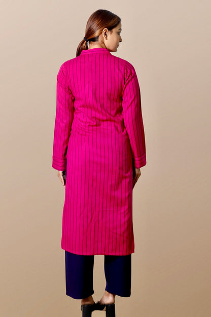 Plus Size Printed Woolen Kurta (Without Bottoms) Pink