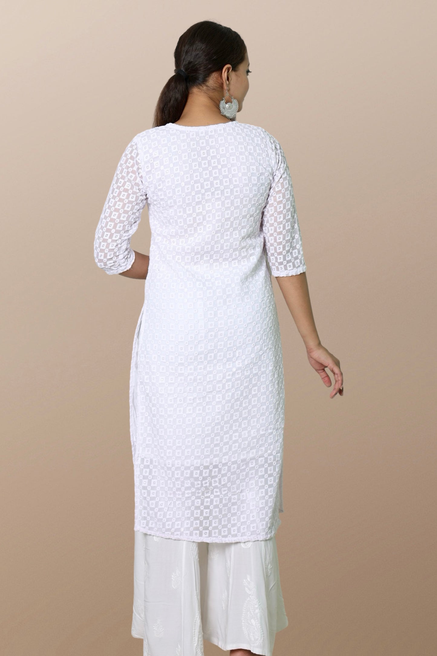 Plus Size Chikan Embroidery Georgette Kurta with Attached Slip