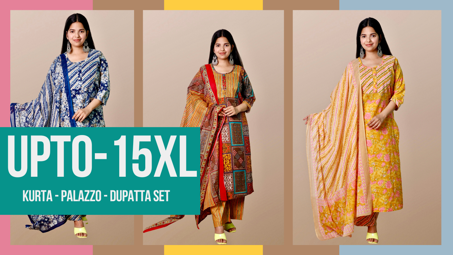 Plus Size Suit Set,  Plus Size Kurta Palazzo Dupatta Set, 10xl, 11xl, 12xl, 13xl, 14xl, 15xl