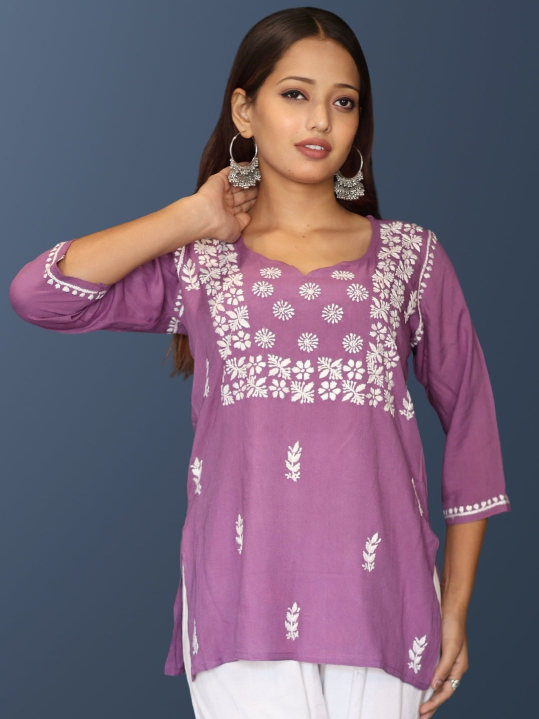 chikankari top short kurta ethnic embroidered lucknowi chikan tunic kurti womens festival daily wear girls handcrafted college wear casual summer comfortable regular formal straight fit