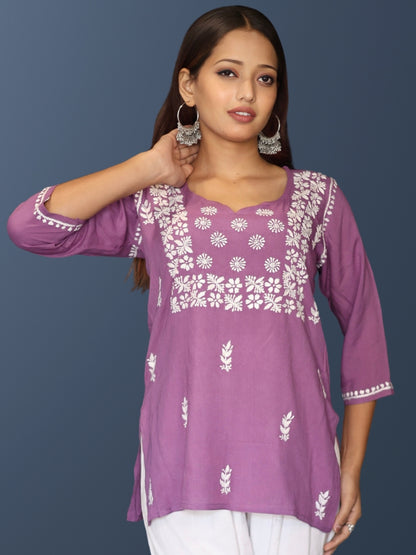 chikankari top short kurta ethnic embroidered lucknowi chikan tunic kurti womens festival daily wear girls handcrafted college wear casual summer comfortable regular formal straight fit