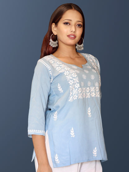 chikankari top short kurta ethnic embroidered lucknowi chikan tunic kurti womens festival daily wear girls handcrafted college wear casual summer comfortable regular formal straight fit