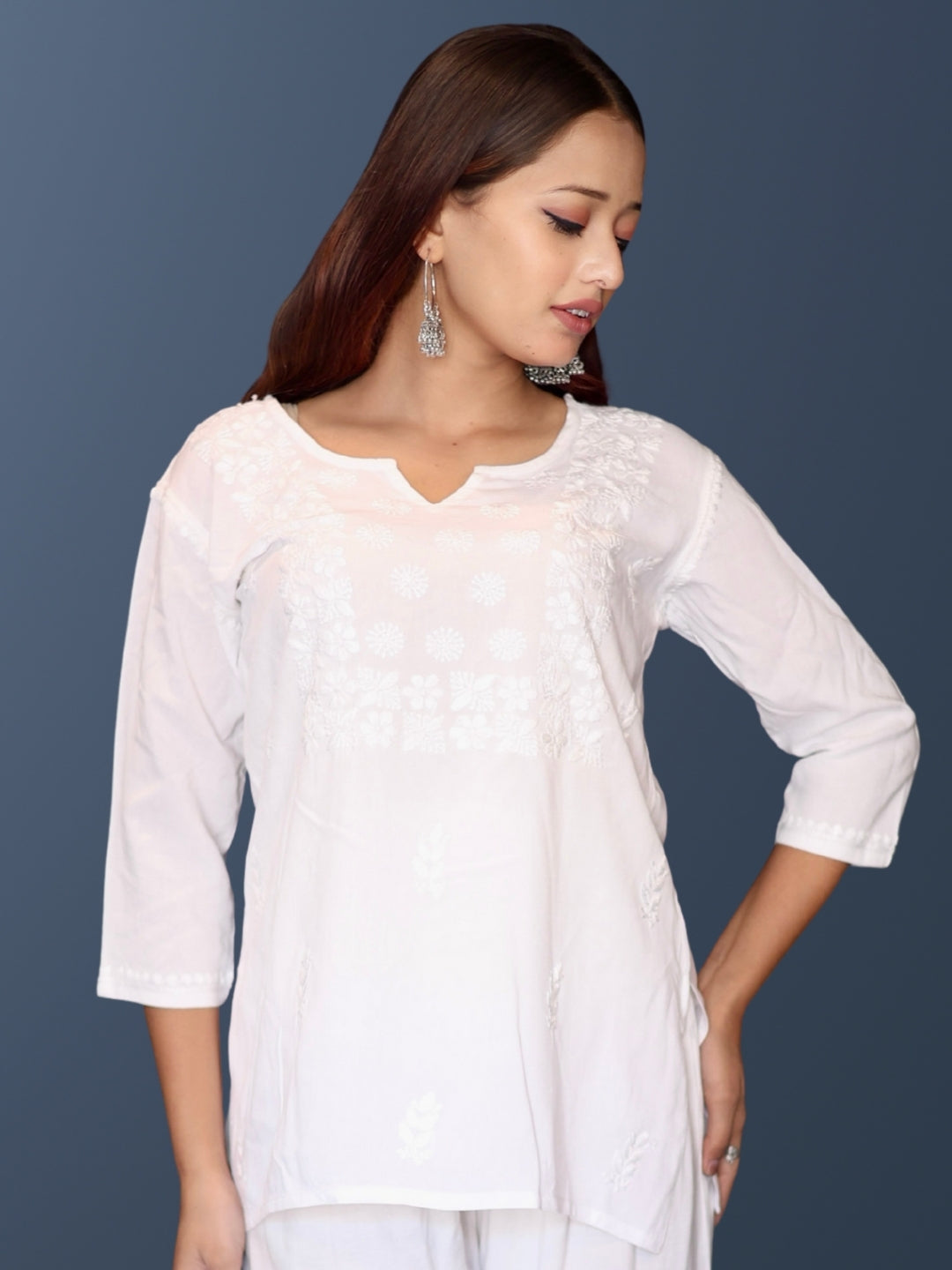 chikankari top short kurta ethnic embroidered lucknowi chikan tunic kurti womens festival daily wear girls handcrafted college wear casual summer comfortable regular formal straight fit