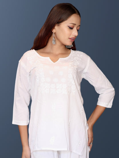 chikankari top short kurta ethnic embroidered lucknowi chikan tunic kurti womens festival daily wear girls handcrafted college wear casual summer comfortable regular formal straight fit