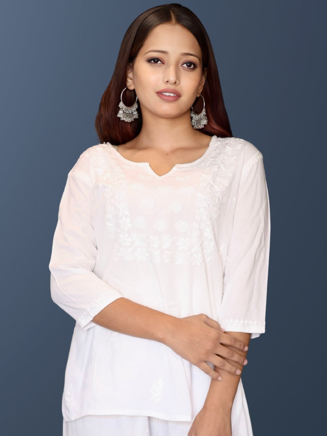 chikankari top short kurta ethnic embroidered lucknowi chikan tunic kurti womens festival daily wear girls handcrafted college wear casual summer comfortable regular formal straight fit