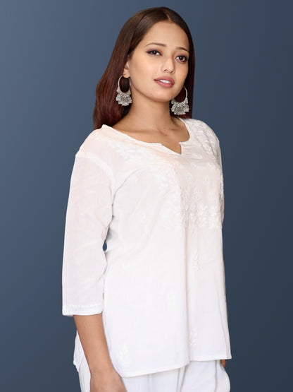 chikankari top short kurta ethnic embroidered lucknowi chikan tunic kurti womens festival daily wear girls handcrafted college wear casual summer comfortable regular formal straight fit