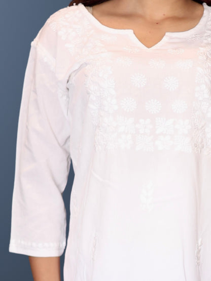 chikankari top short kurta ethnic embroidered lucknowi chikan tunic kurti womens festival daily wear girls handcrafted college wear casual summer comfortable regular formal straight fit