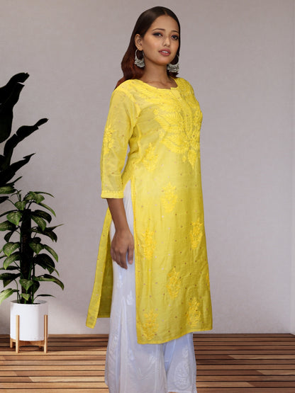 chikankari kurta women ethnic embroidered lucknowi chikan kurti festival daily wear girls handcrafted chanderi silk fabric casual summer comfortable regular formal straight fit lakhnavi chicken ladies
