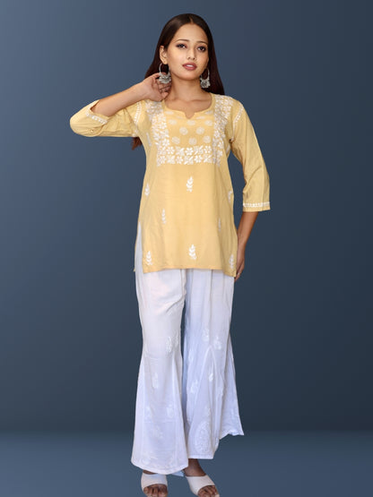 chikankari top short kurta ethnic embroidered lucknowi chikan tunic kurti womens festival daily wear girls handcrafted college wear casual summer comfortable regular formal straight fit