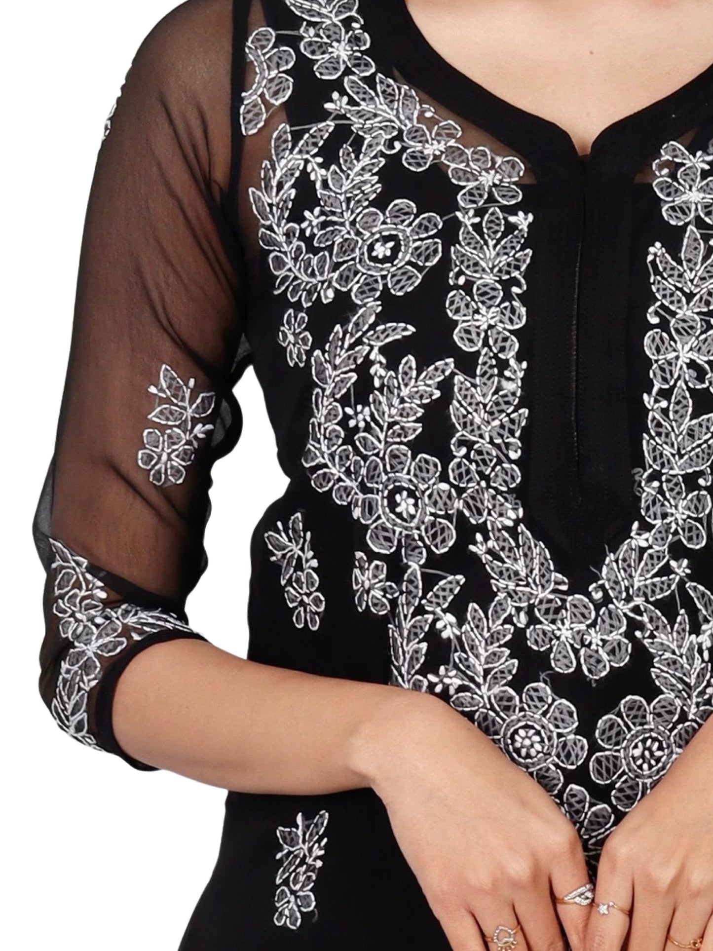 CHIKANKARI KURTA Black