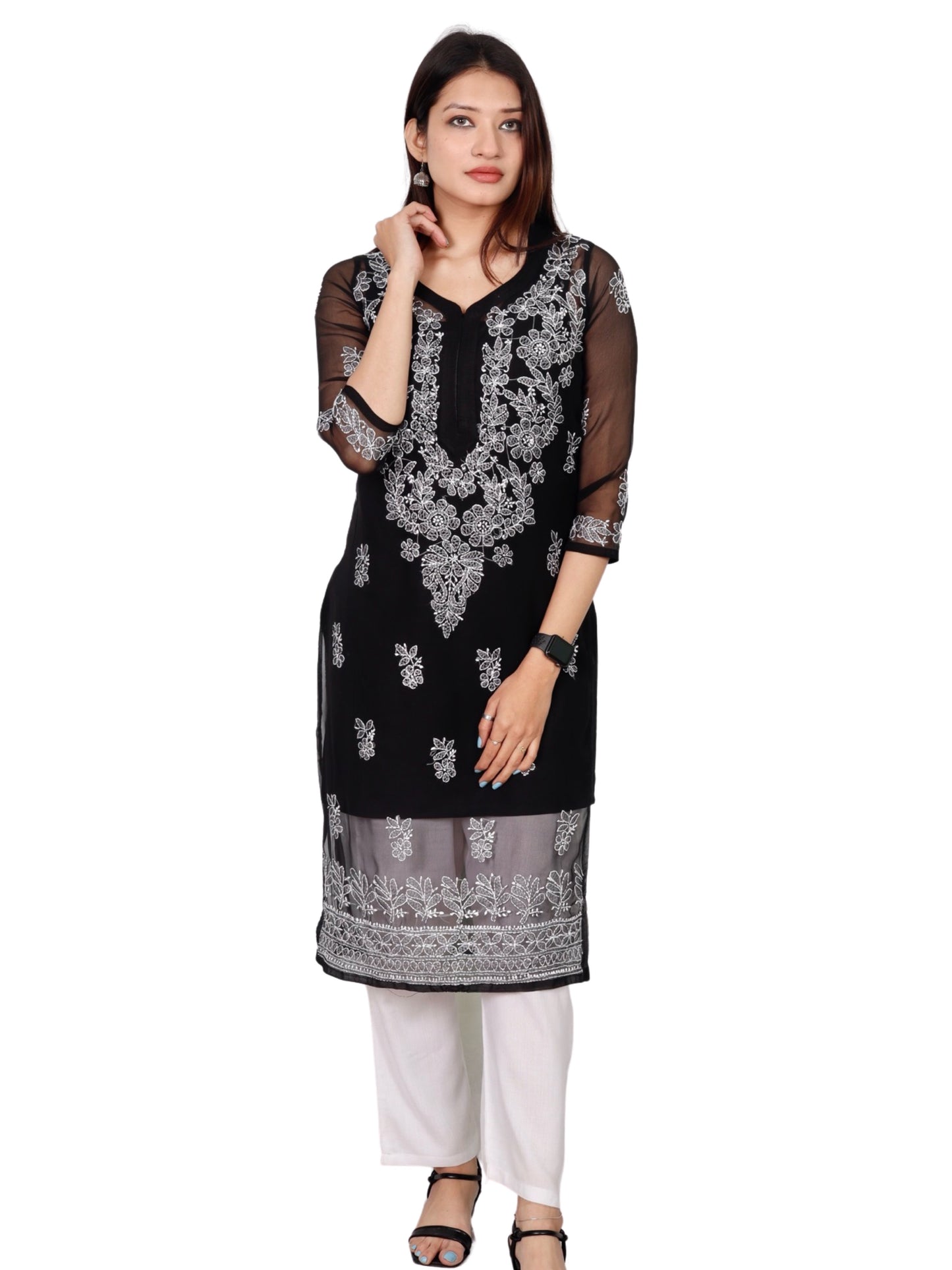 CHIKANKARI KURTA Black