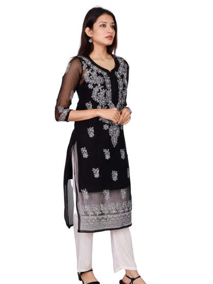 CHIKANKARI KURTA Black