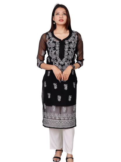 CHIKANKARI KURTA Black