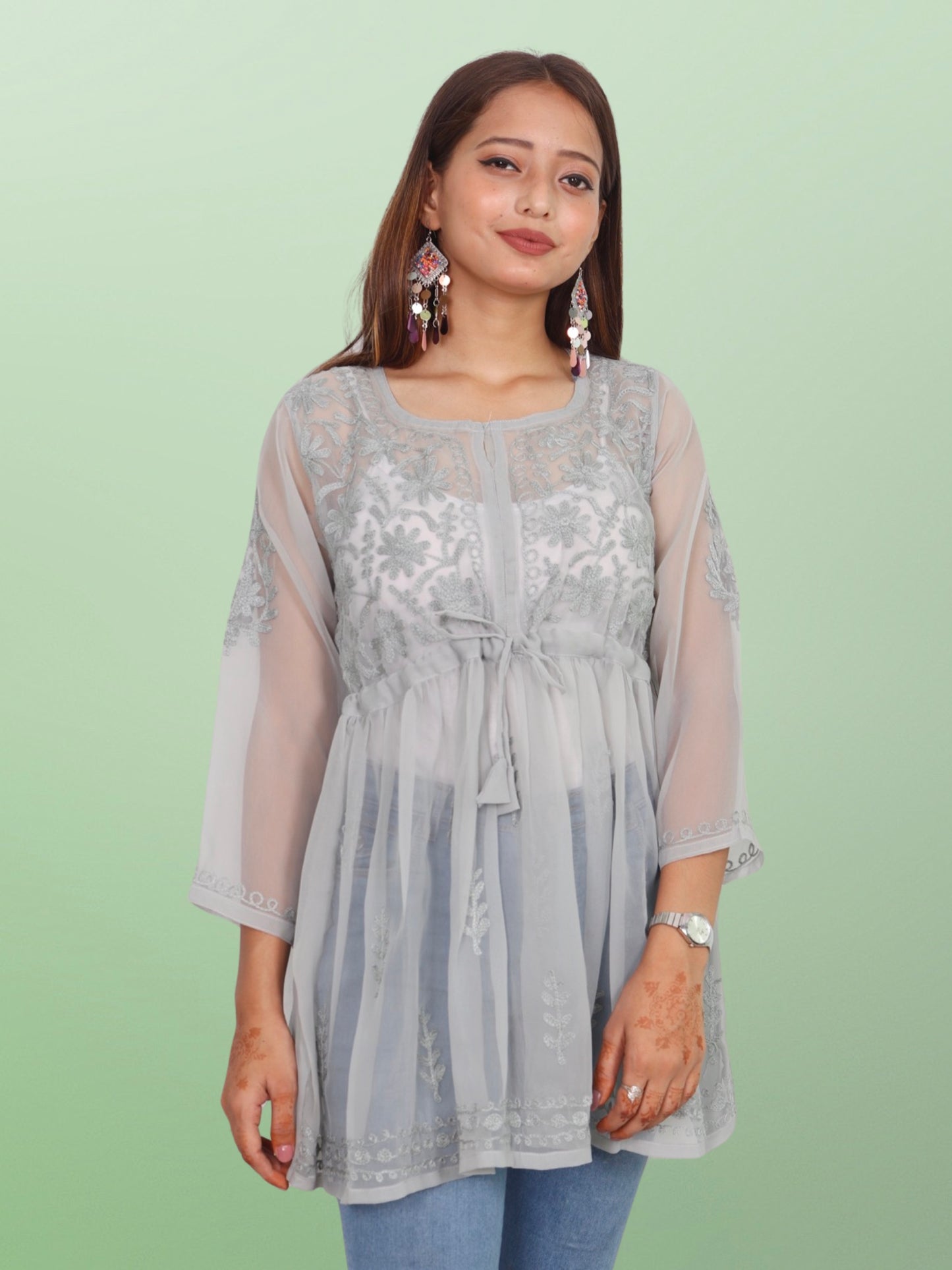 Chikan Embroidery Georgette Top