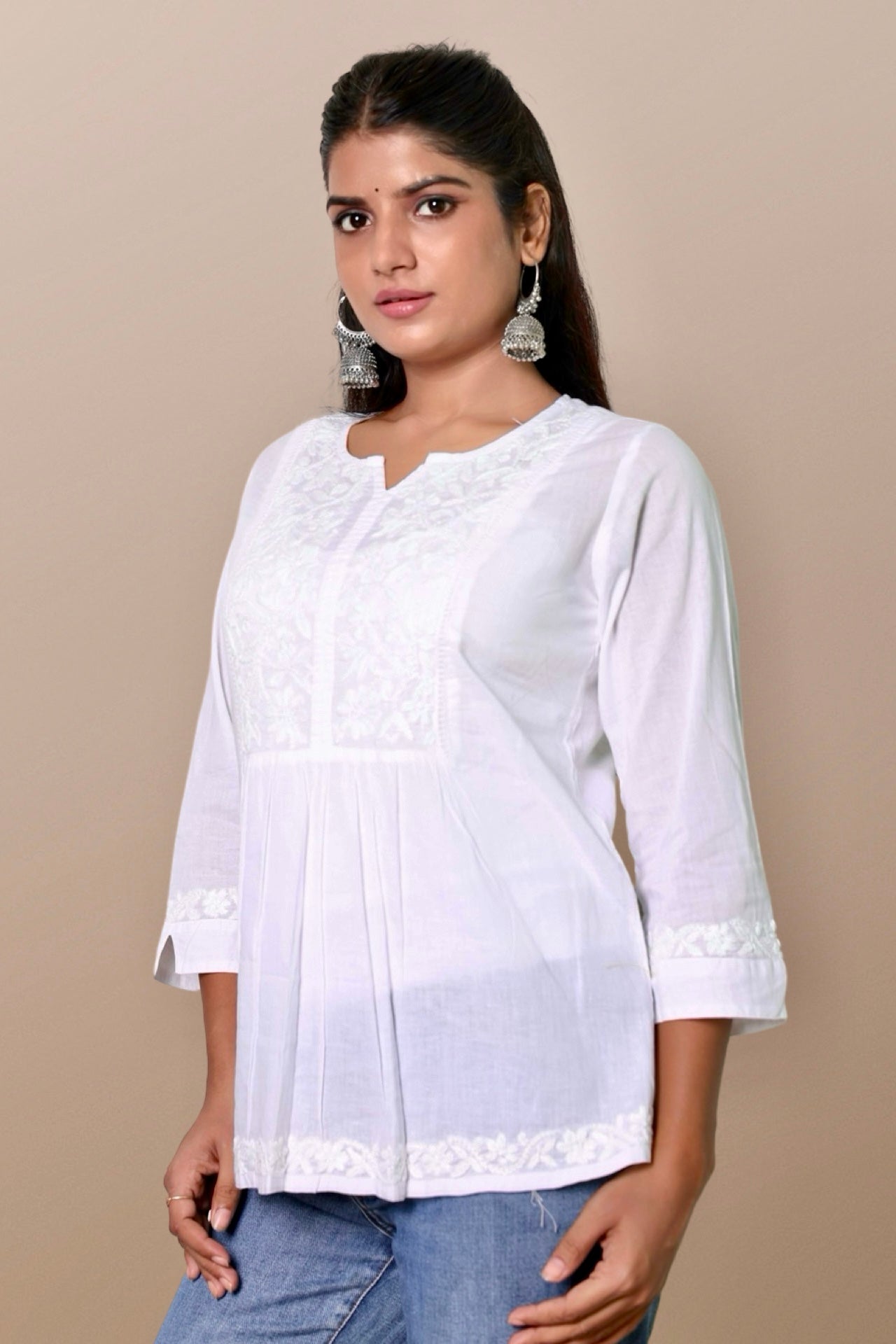 chikankari short kurta ethnic embroidered lucknowi chikan top kurti womens tunic festival daily wear girls handcrafted cotton fabric college wear casual summer comfortable regular formal straight fit