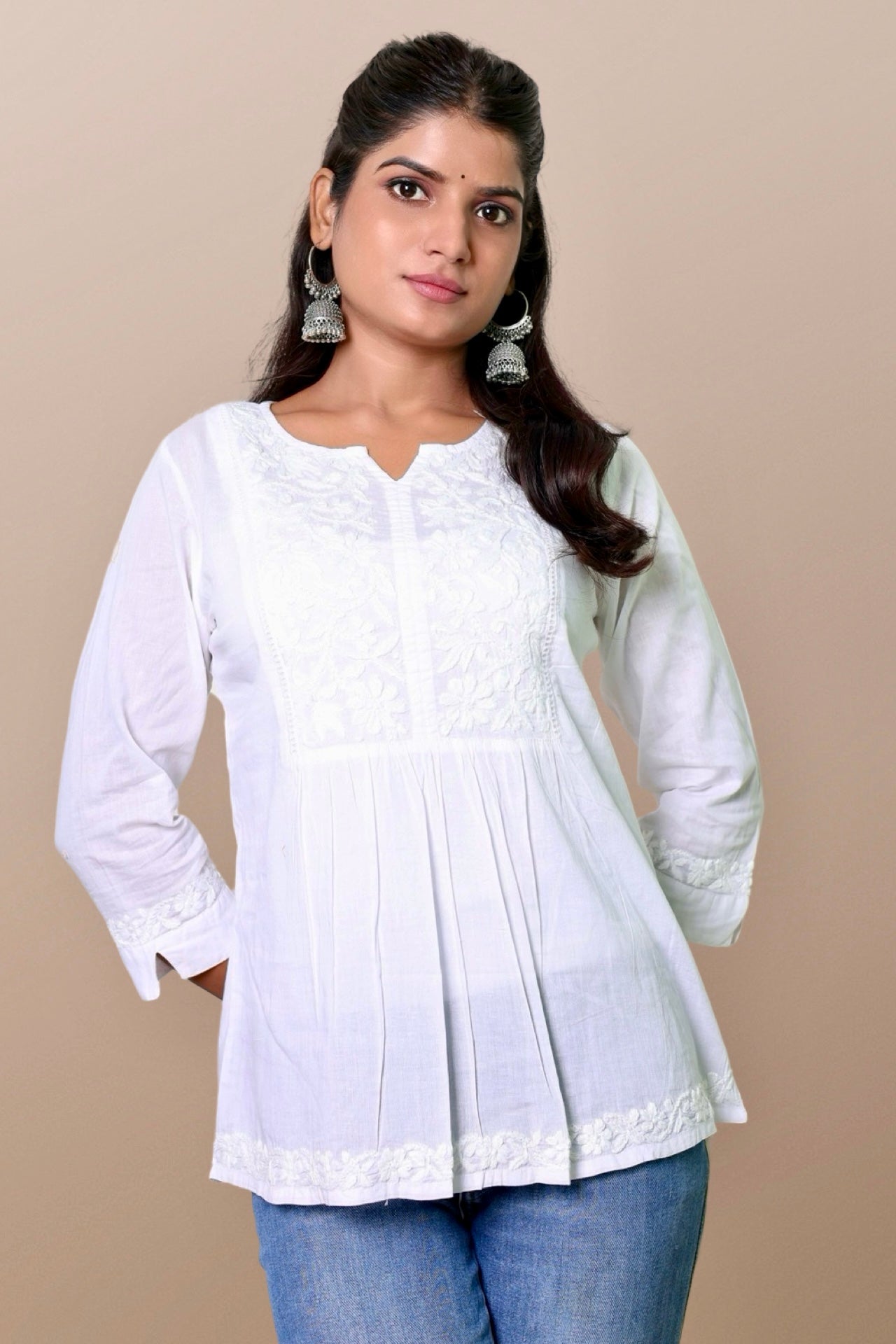 chikankari short kurta ethnic embroidered lucknowi chikan top kurti womens tunic festival daily wear girls handcrafted cotton fabric college wear casual summer comfortable regular formal straight fit