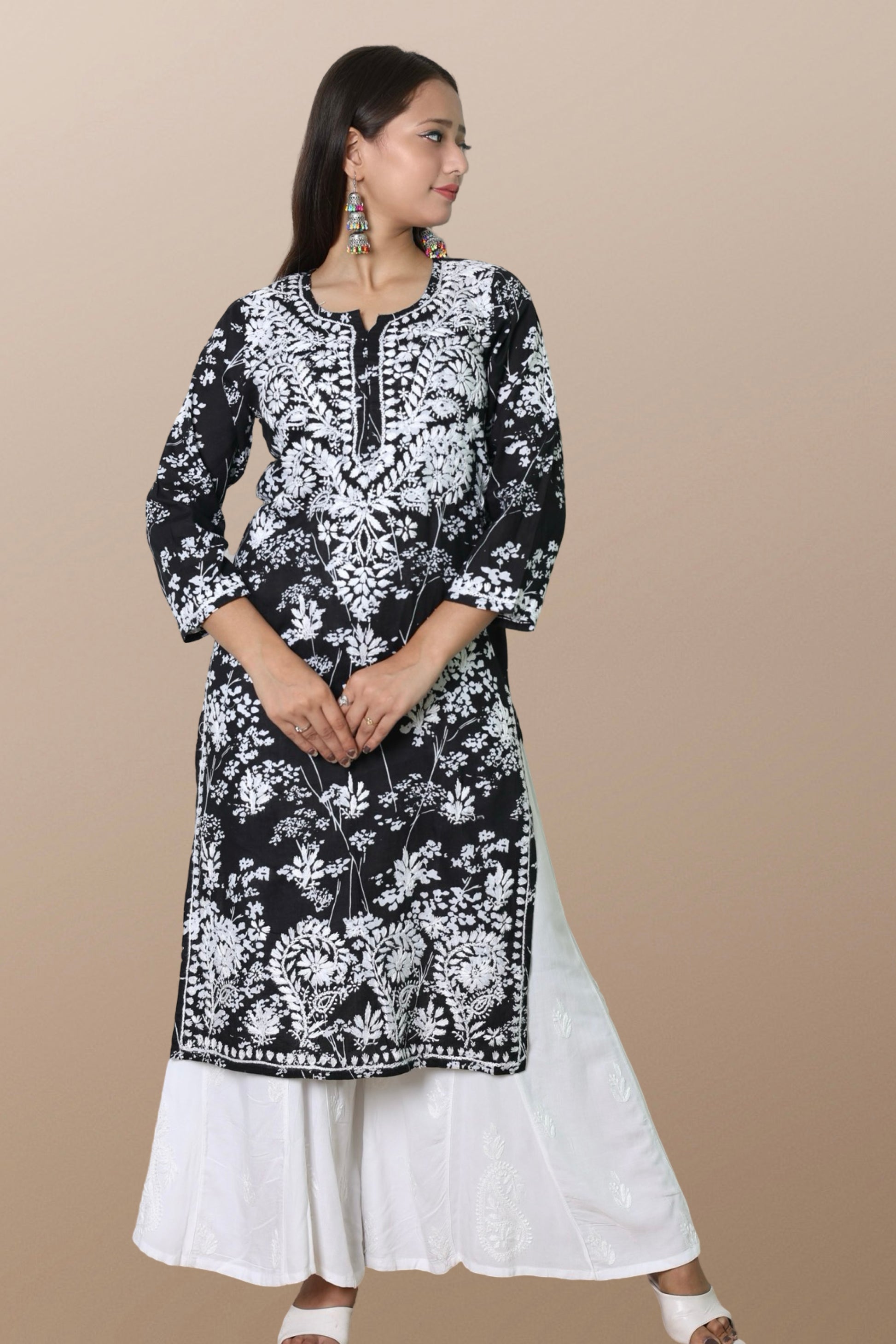 chikankari kurta women ethnic embroidered lucknowi chikan kurti festival daily wear girls handcrafted rayon fabric casual summer comfortable regular formal straight fit lucknowi chicken ladies