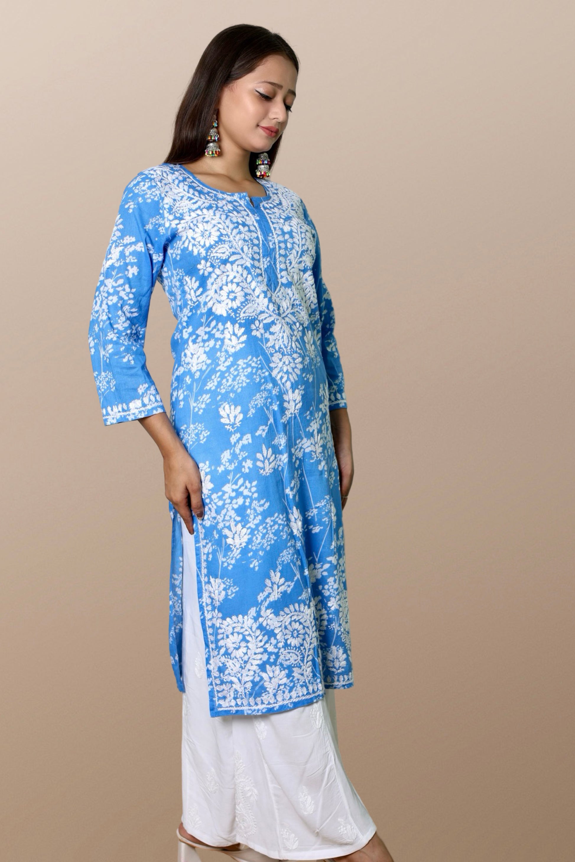 chikankari kurta women ethnic embroidered lucknowi chikan kurti festival daily wear girls handcrafted rayon fabric casual summer comfortable regular formal straight fit lakhnavi chicken ladies