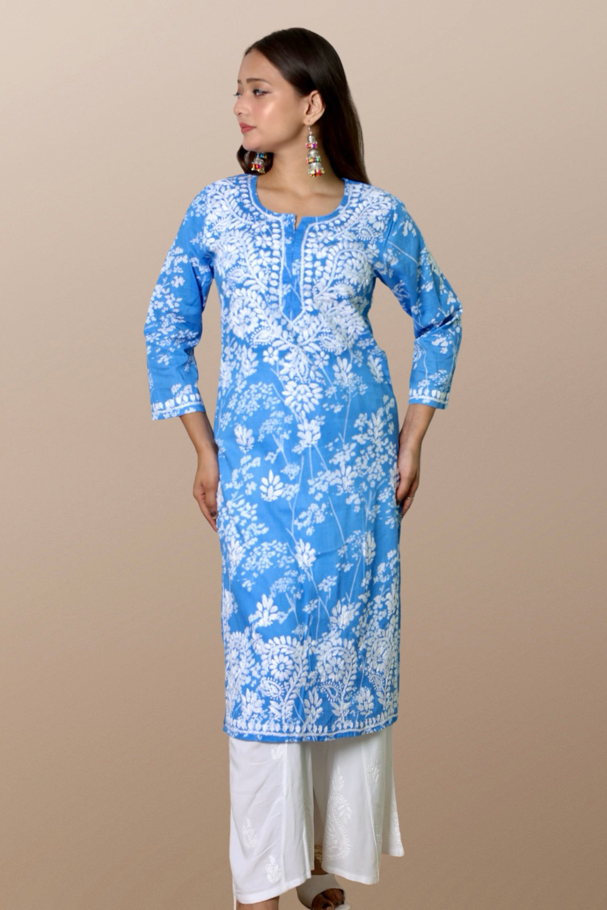 chikankari kurta women ethnic embroidered lucknowi chikan kurti festival daily wear girls handcrafted rayon fabric casual summer comfortable regular formal straight fit lucknowi chicken ladies