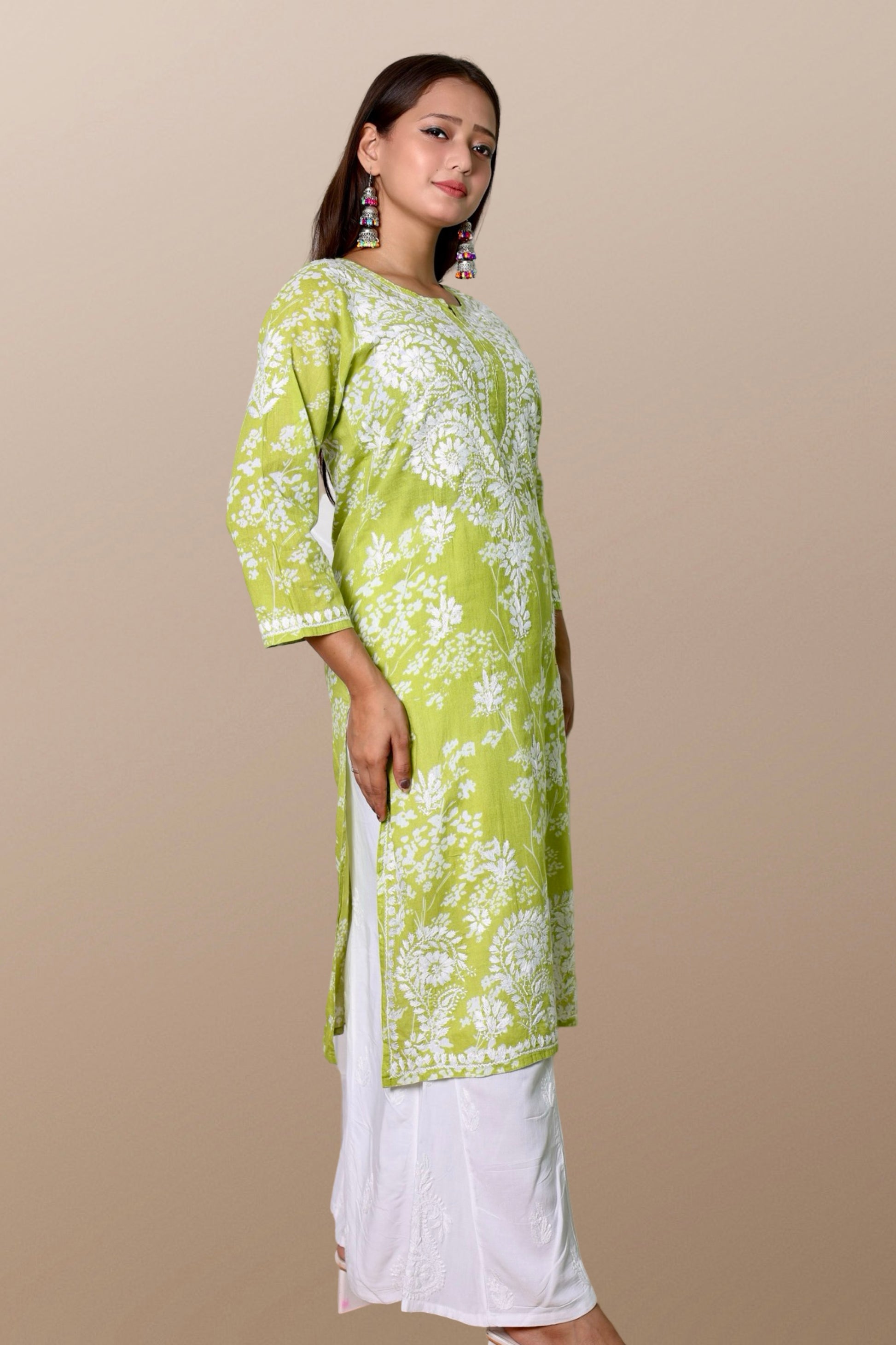 chikankari kurta women ethnic embroidered lucknowi chikan kurti festival daily wear girls handcrafted rayon fabric casual summer comfortable regular formal straight fit lucknowi chicken ladies