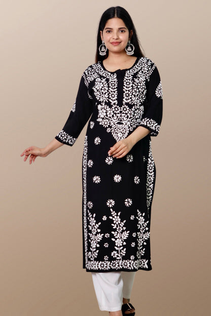 Hand Embroidered Lucknowi Chikankari Kurta Black