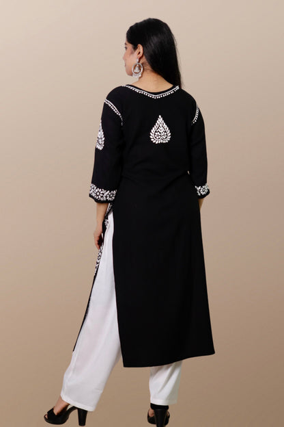 Hand Embroidered Lucknowi Chikankari Kurta Black