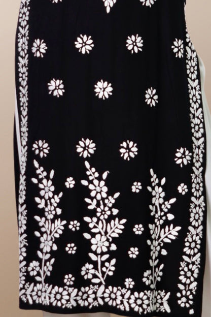 Hand Embroidered Lucknowi Chikankari Kurta Black