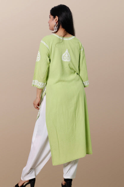 Hand Embroidered Lucknowi Chikankari Kurta Green