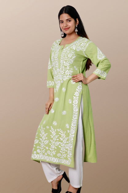 Hand Embroidered Lucknowi Chikankari Kurta Green