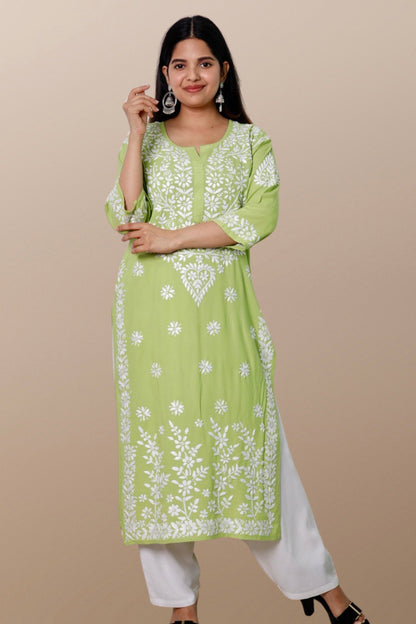 Hand Embroidered Lucknowi Chikankari Kurta Green