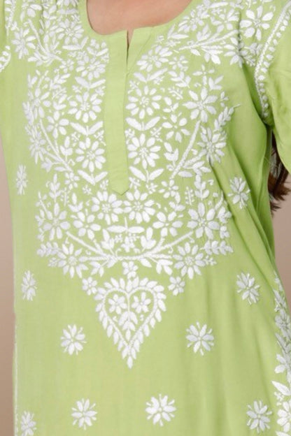 Hand Embroidered Lucknowi Chikankari Kurta Green