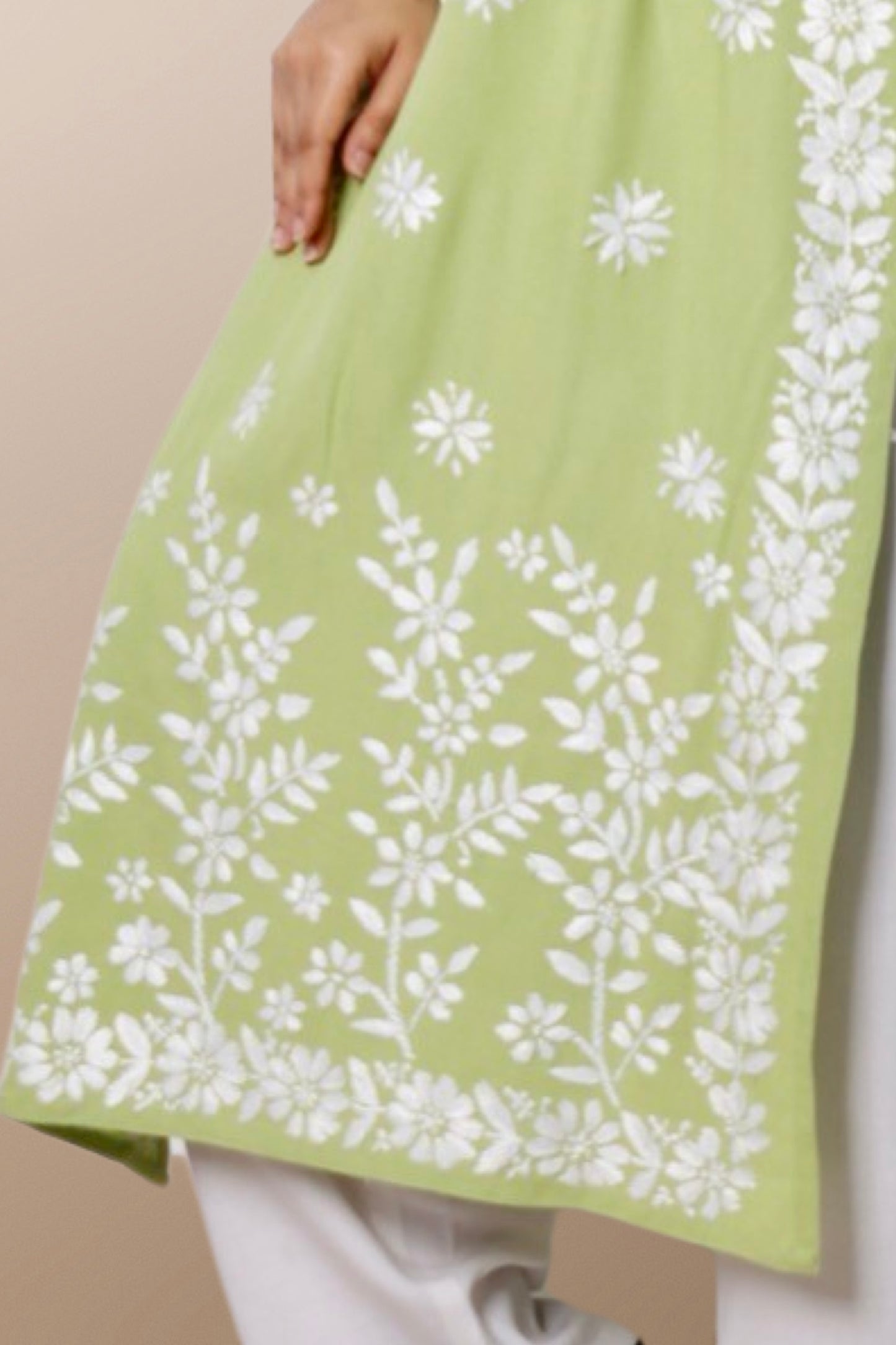 Hand Embroidered Lucknowi Chikankari Kurta Green