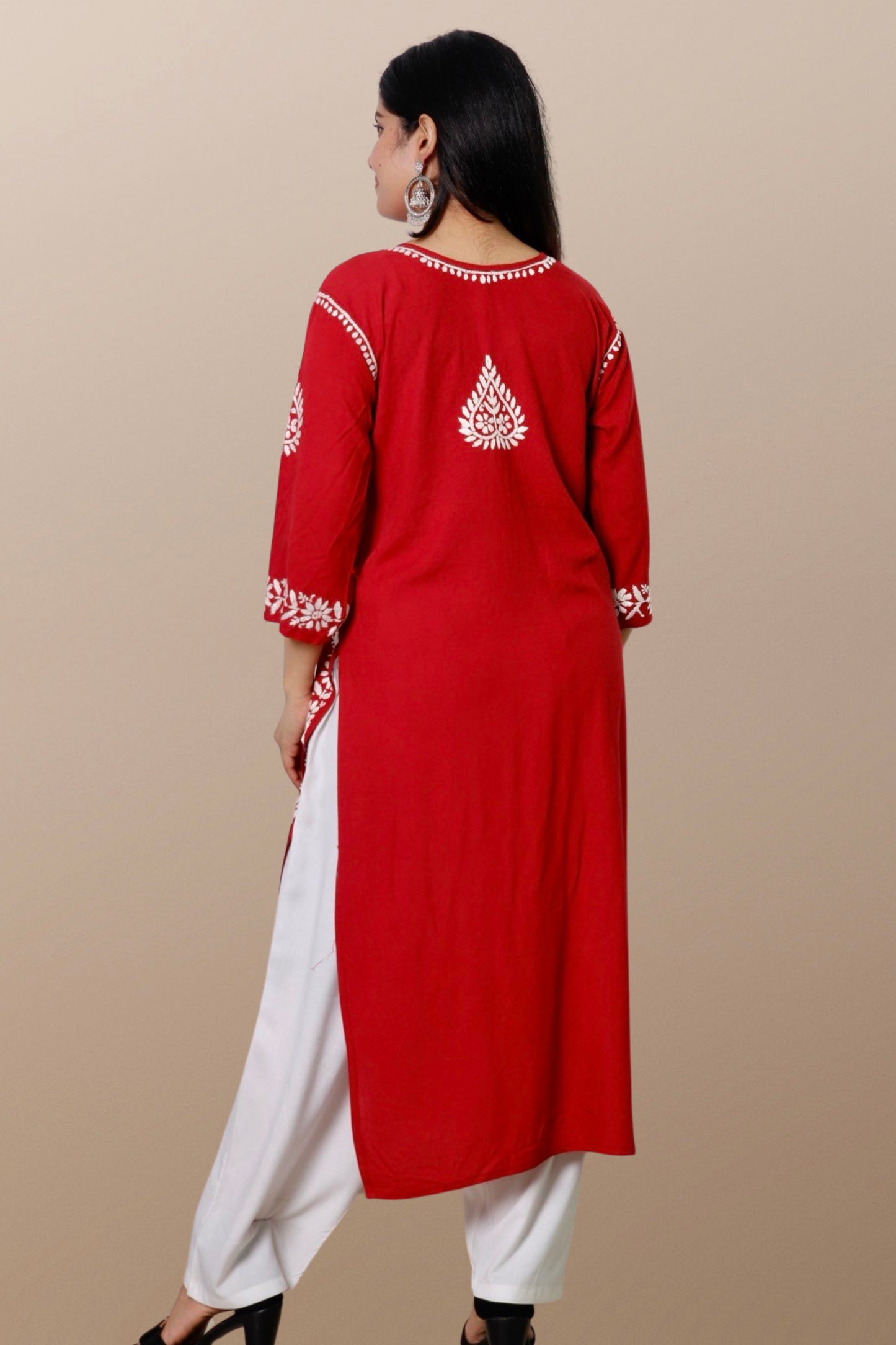 Hand Embroidered Lucknowi Chikankari Kurta Maroon