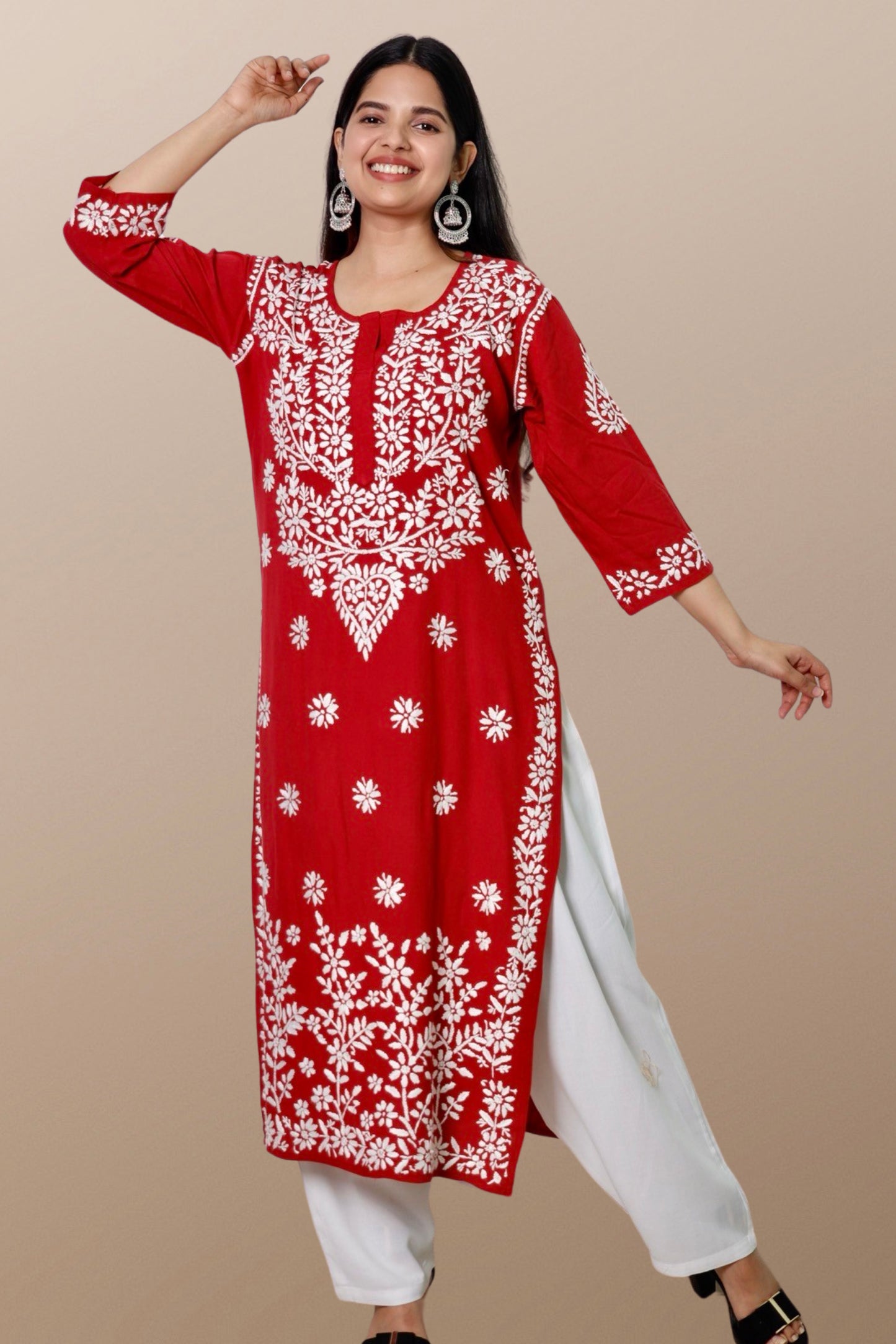 Hand Embroidered Lucknowi Chikankari Kurta Maroon