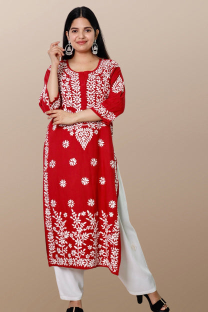 Hand Embroidered Lucknowi Chikankari Kurta Maroon