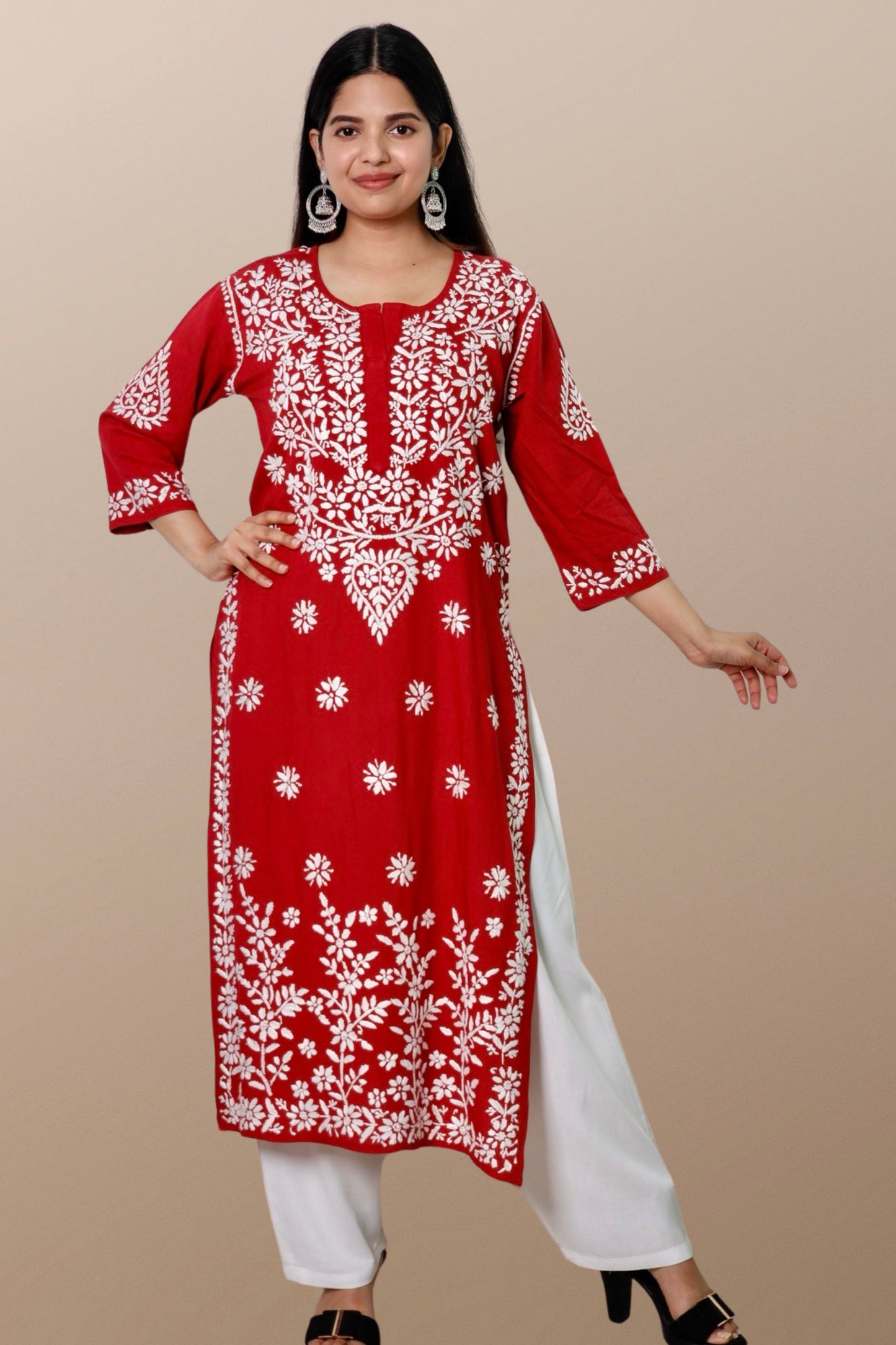 Hand Embroidered Lucknowi Chikankari Kurta Maroon