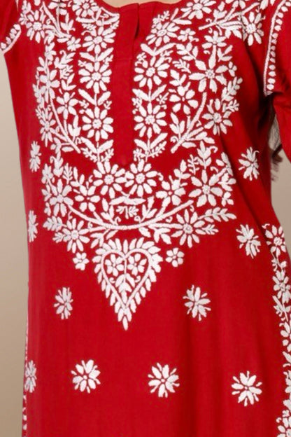 Hand Embroidered Lucknowi Chikankari Kurta Maroon