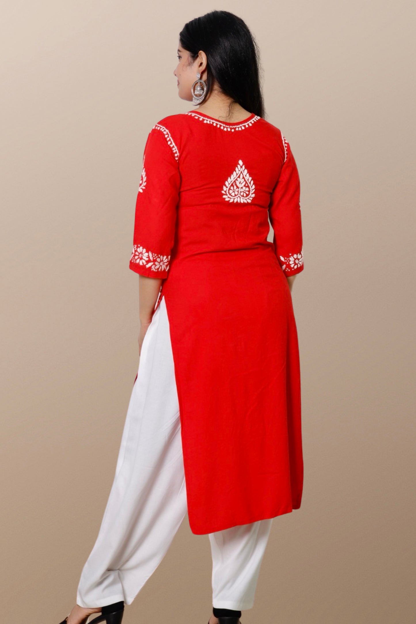 Hand Embroidered Lucknowi Chikankari Kurta Red