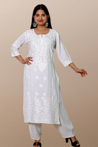 Hand Embroidered Lucknowi Chikankari Kurta White