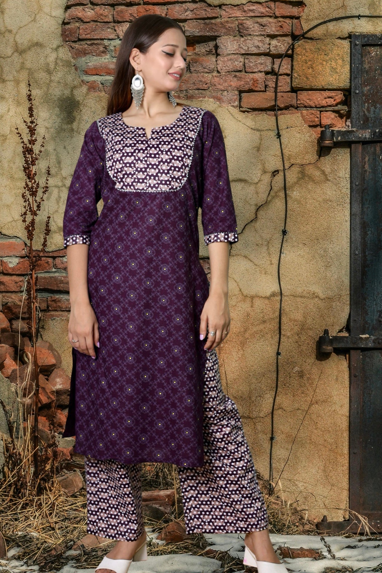 Plus Size Cotton Kurta Palazzo Set