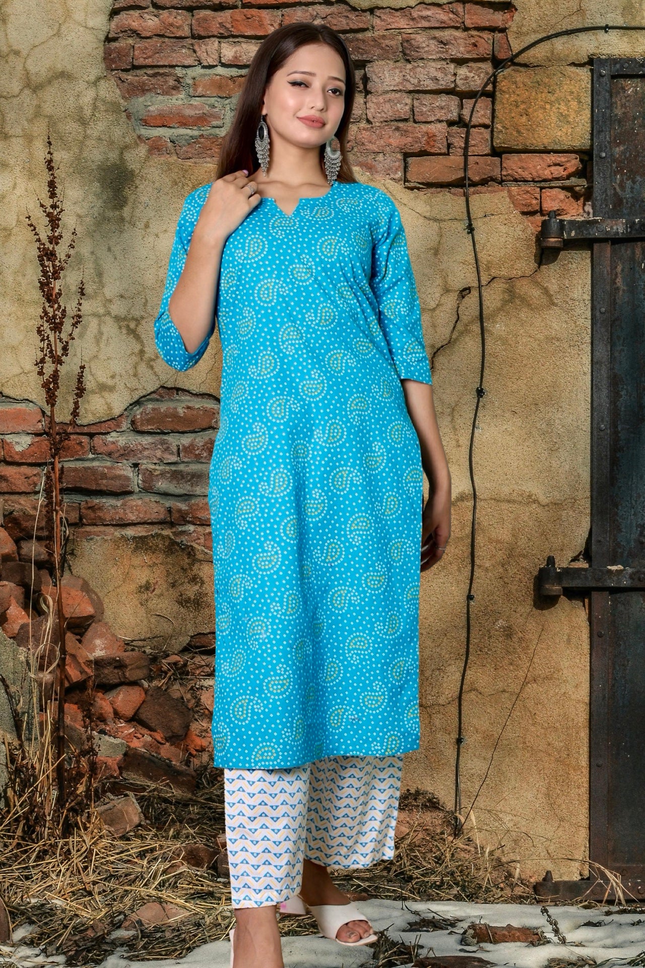 Plus Size Cotton Kurta Palazzo Set