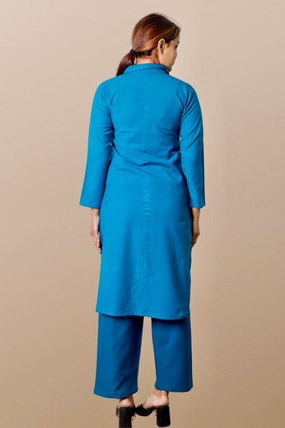 Plus Size Woolen Kurta (Without Bottoms) Firozi