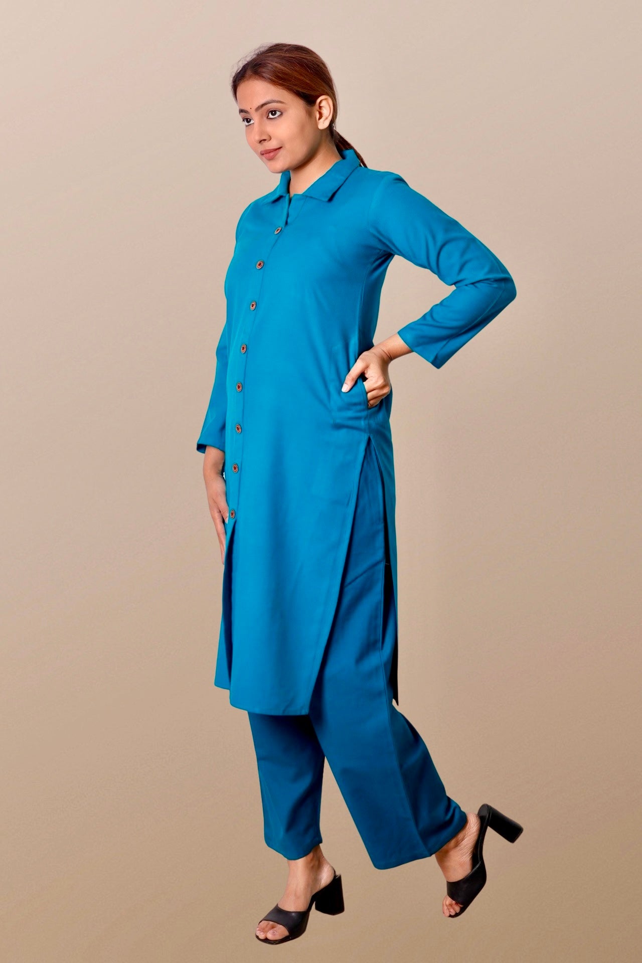 Plus Size Woolen Kurta (Without Bottoms) Firozi