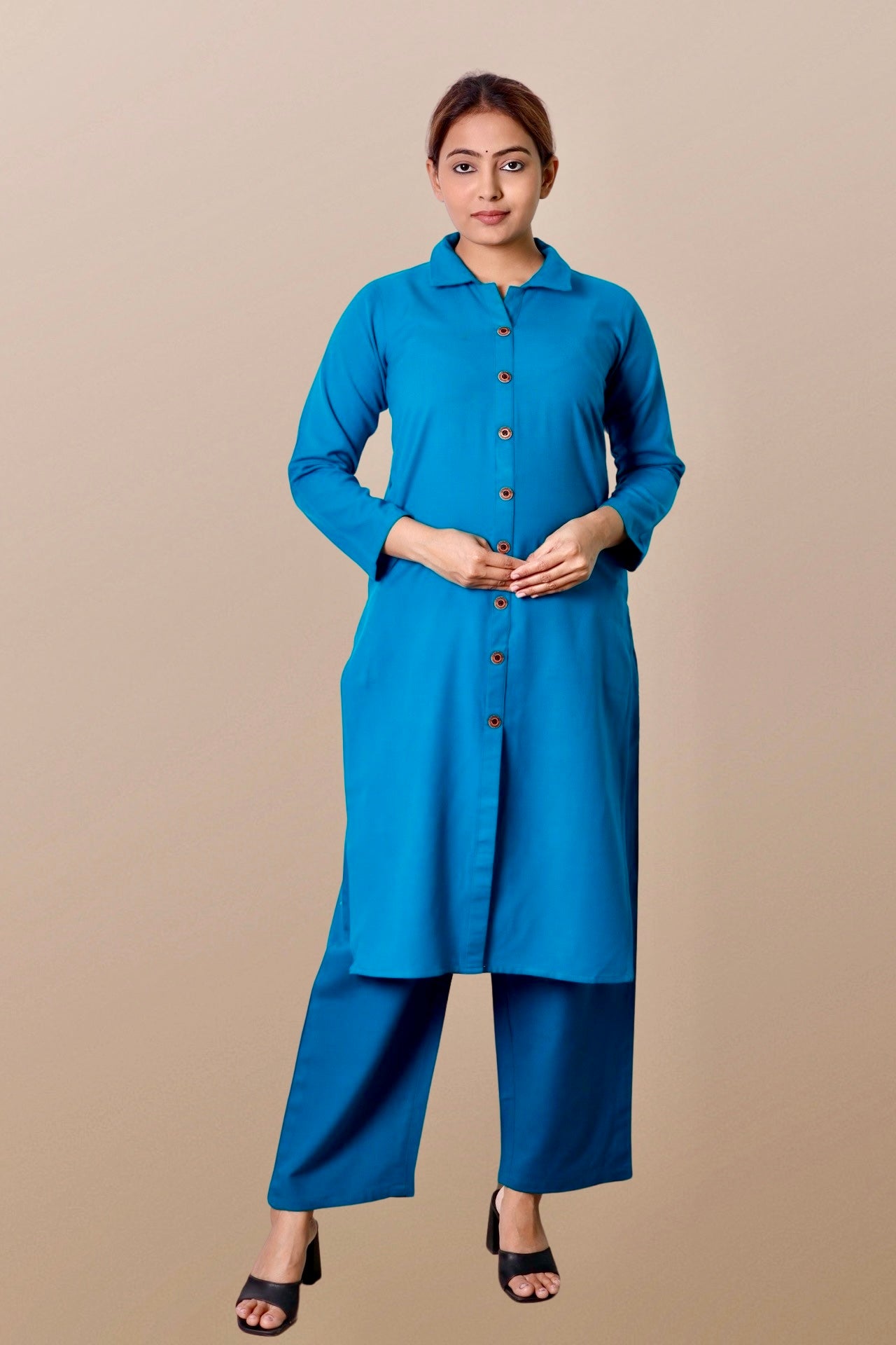 Plus Size Woolen Kurta (Without Bottoms) Firozi