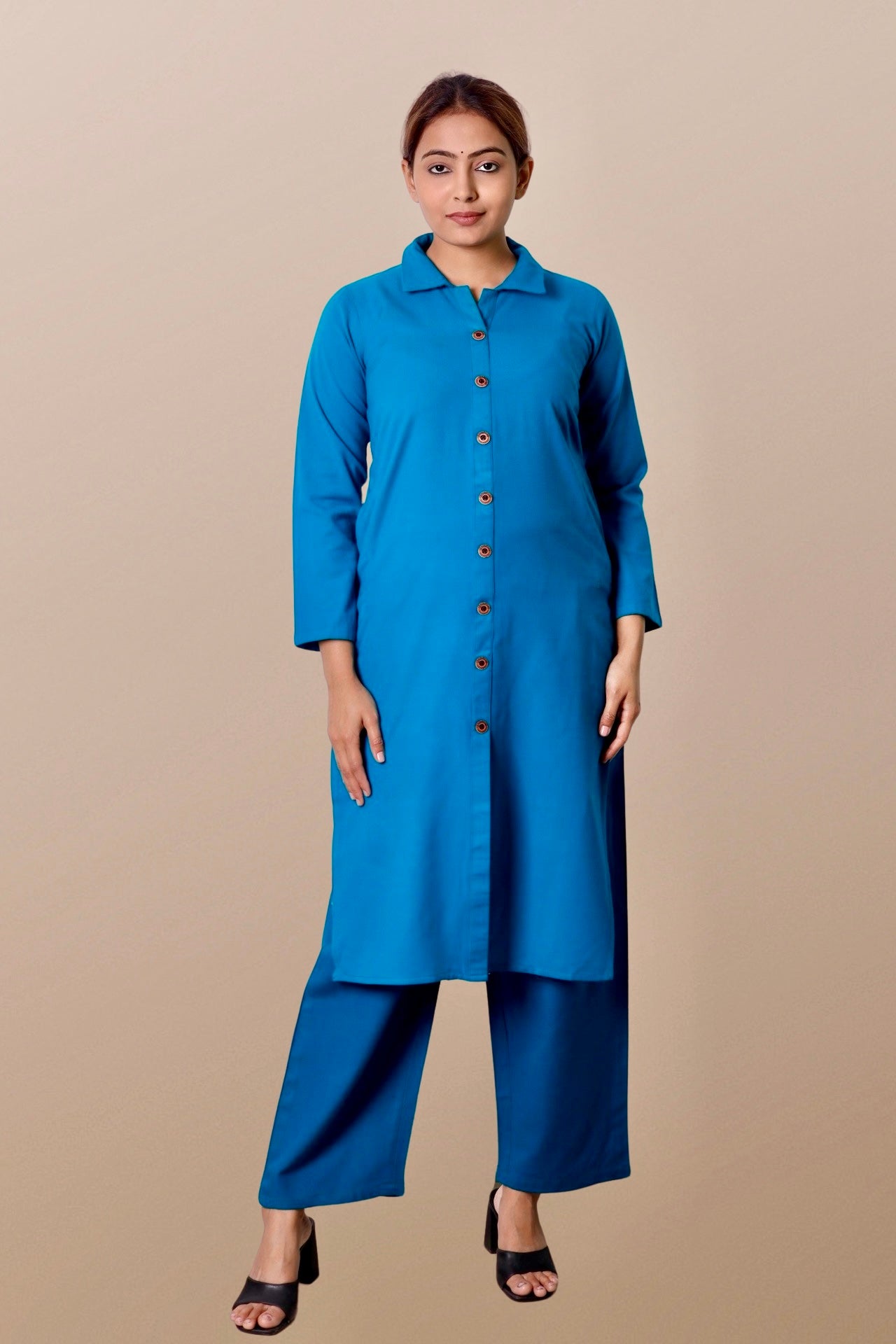 Plus Size Woolen Kurta (Without Bottoms) Firozi