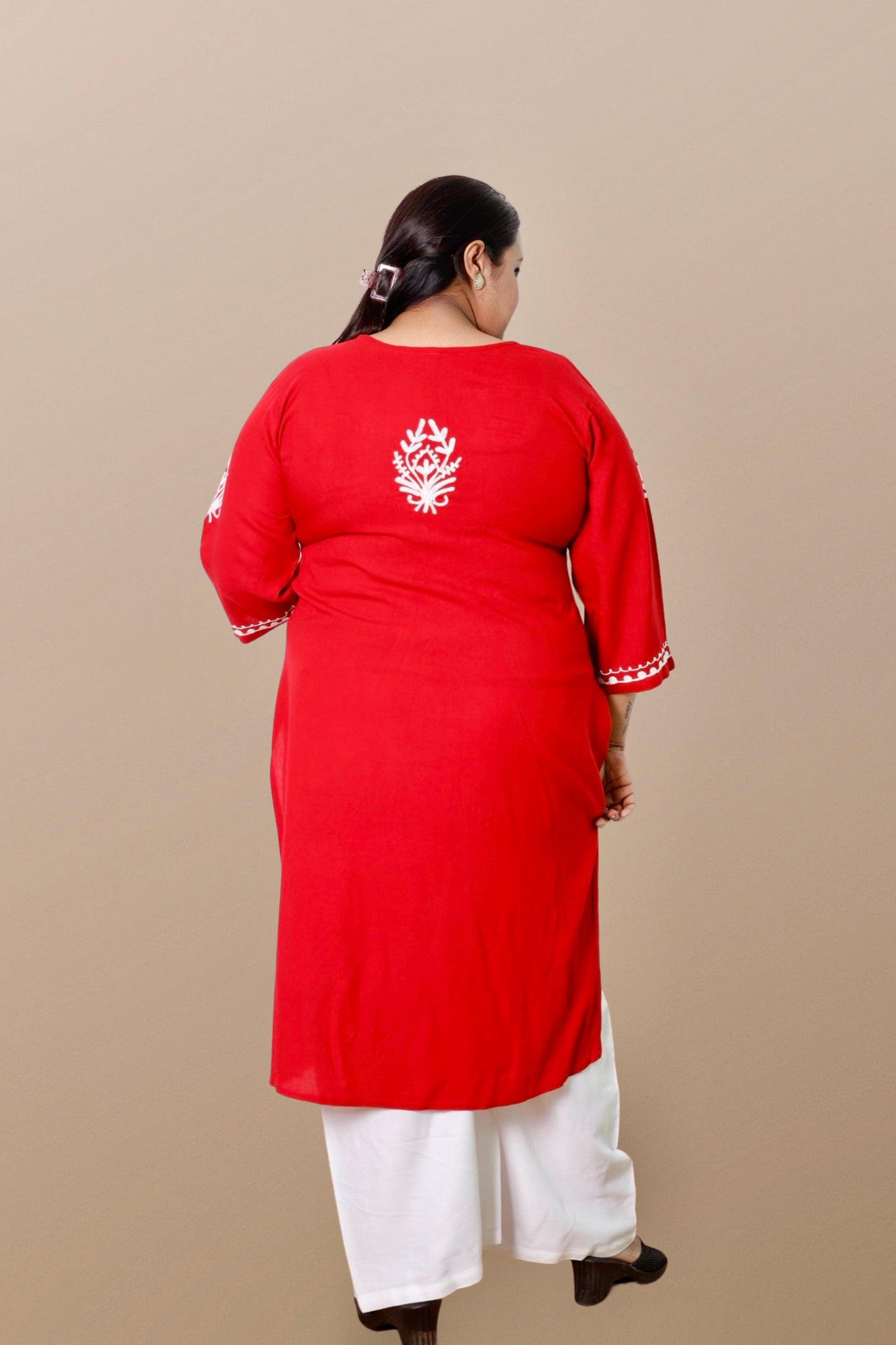 Plus Size Chikan Embroidery Aari Work Kurti for Women