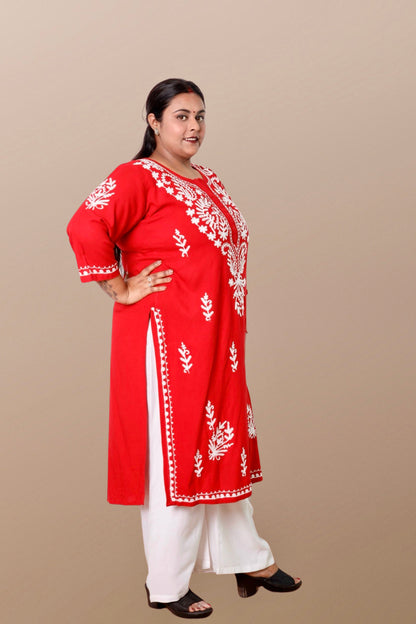 Plus Size Chikan Embroidery Aari Work Kurti for Women