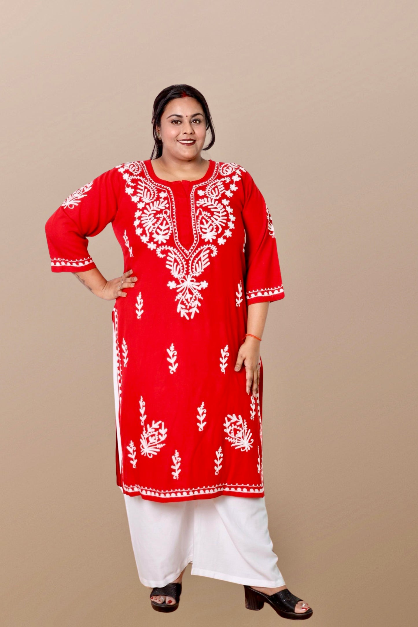 Plus Size Chikan Embroidery Aari Work Kurti for Women